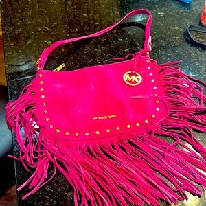 Hot pink Suede MK fringe purse
